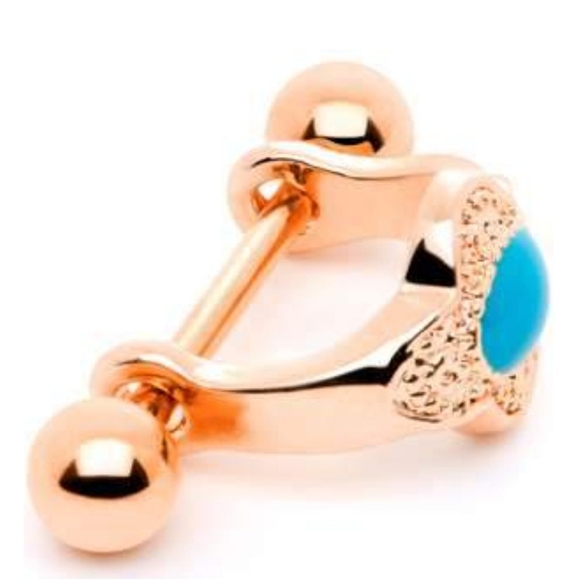 16 Gauge 1/2 Faux Turquoise Rose Gold Tone Flower Cartilage Cuff - Picture 1 of 3